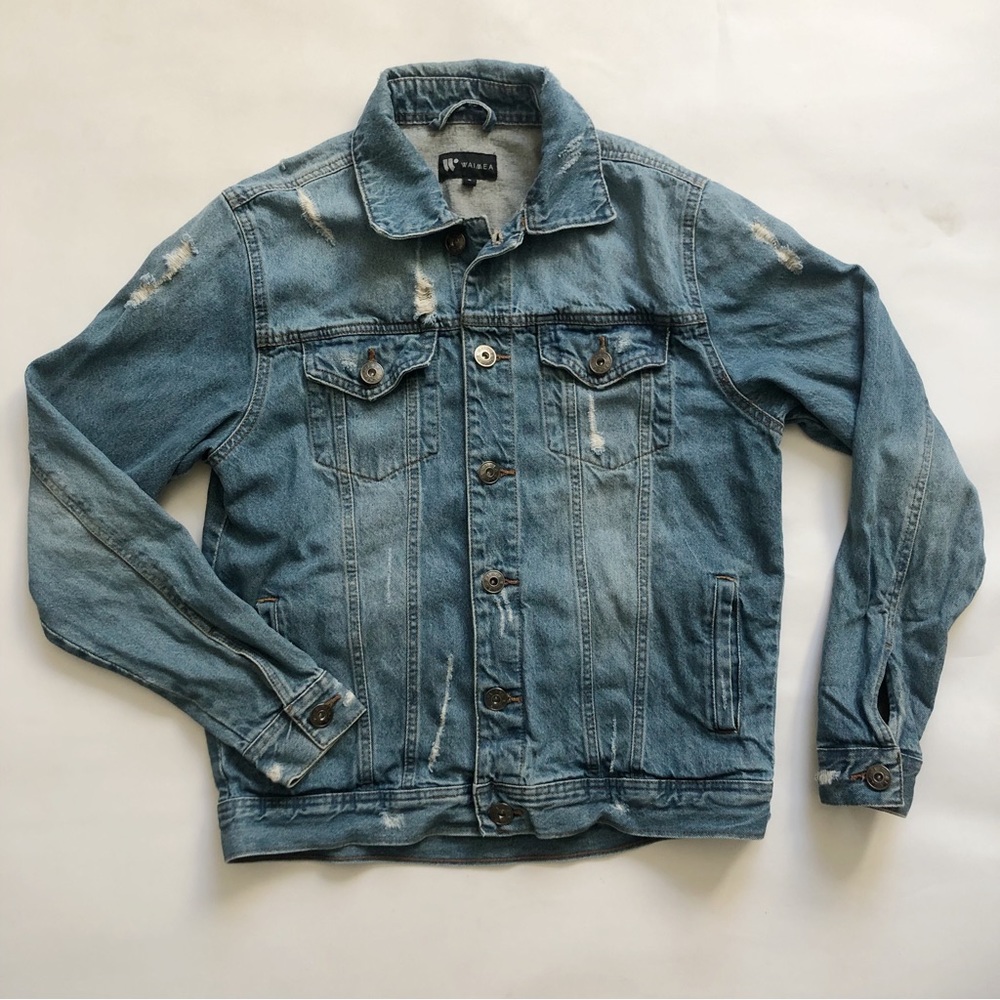 Distressed Denim Collared Jacket Small